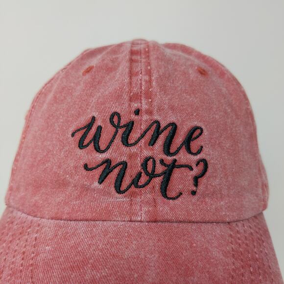 Wine Note? Women's Slideback Hat Red Embroidered Text One Size Cotton - Picture 4 of 11